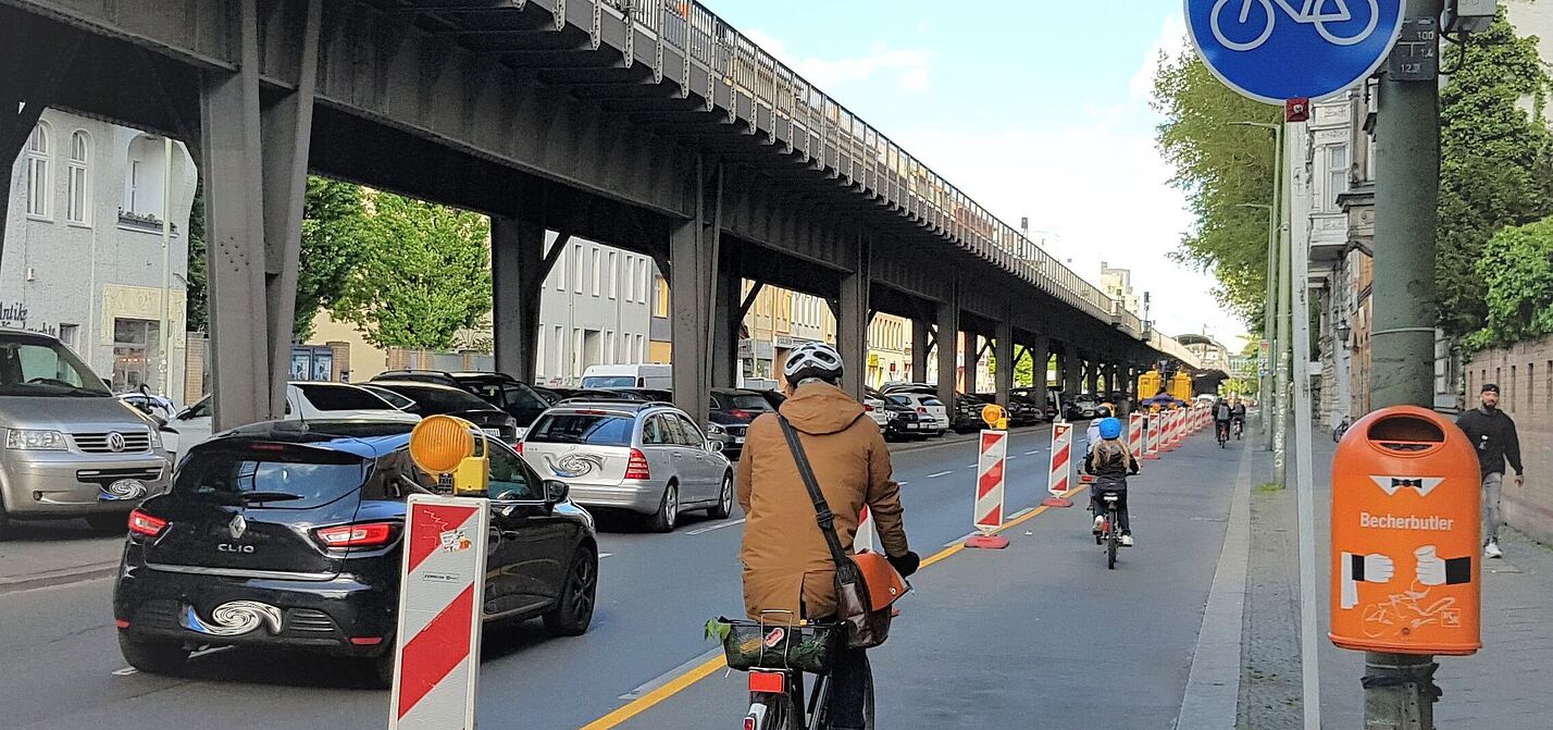 Pop-up-Radweg in Berlin-Kreuzberg im Frühjahr 2020.